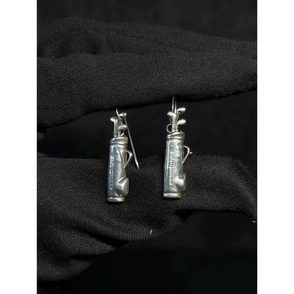 925 Sterling Silver Golf Bag & Clubs Dangle Earrings Golf Jewelry
